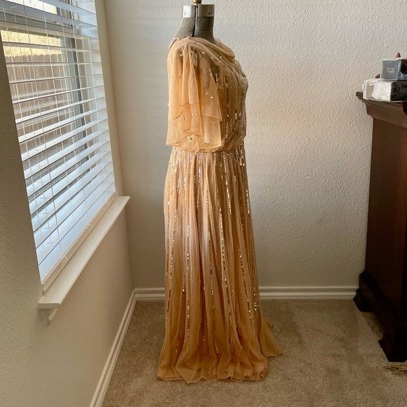 Mac Duggal Embellished Cowl Neck Flutter Sleeve Mesh Ankle Dress - Picture 14 of 16